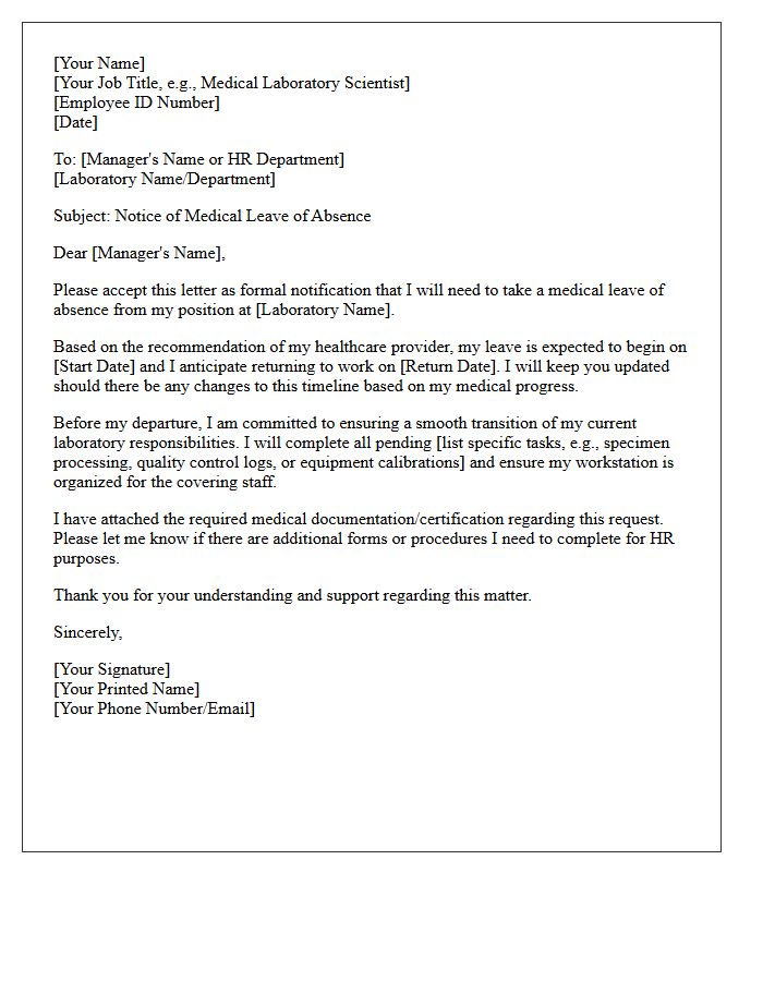 Laboratory Professional Medical Leave Notice Letter