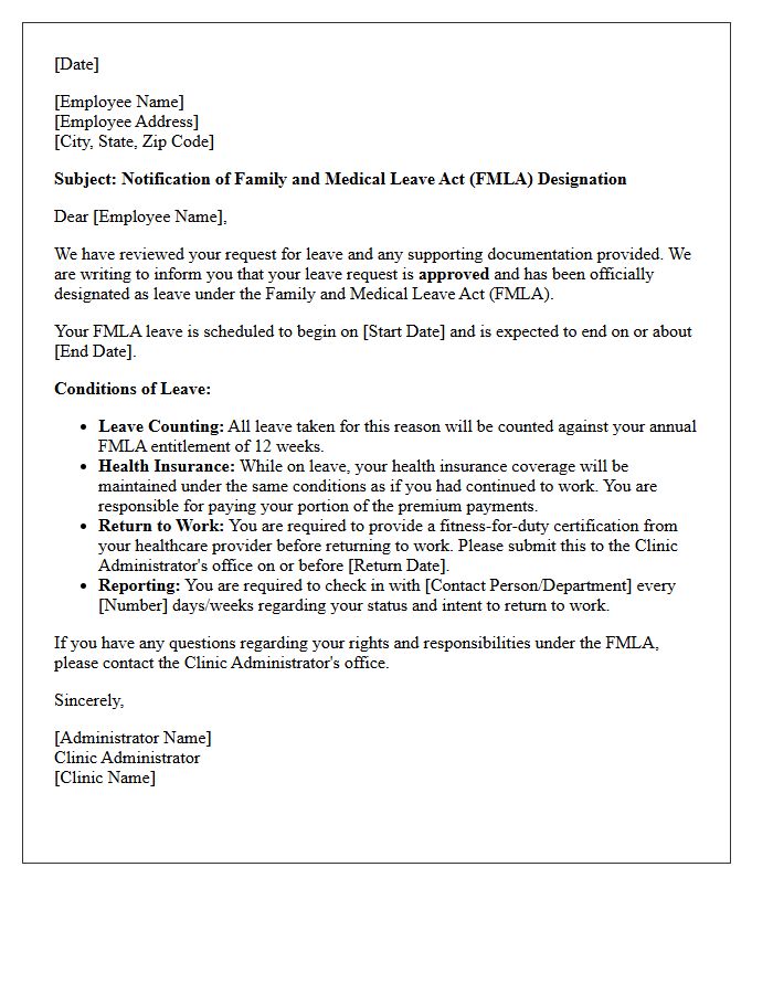 Clinic Administrator Approved Family and Medical Leave Designation Letter