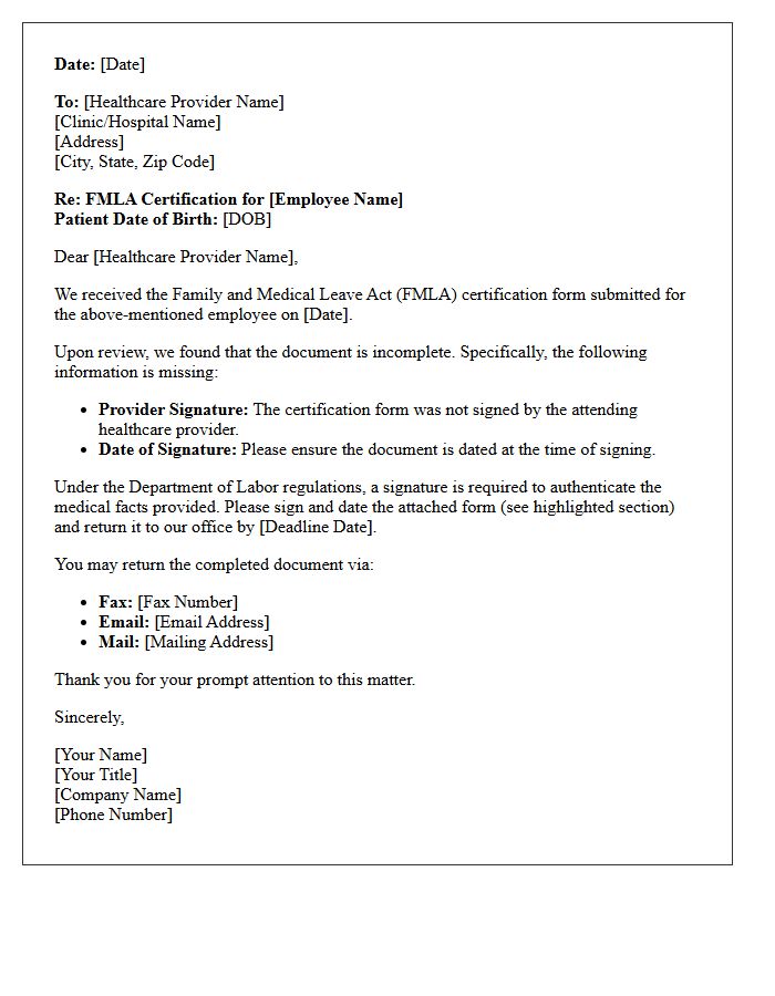 Medical Clarification Letter for Missing Provider Signature on FMLA Certification