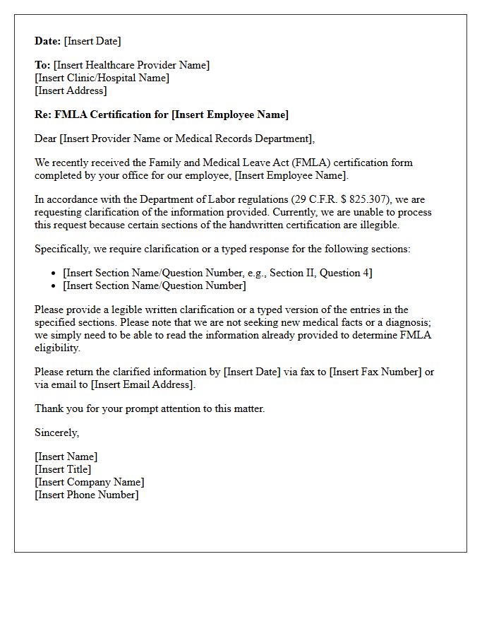 Medical Clarification Letter for Illegible Provider Handwriting on FMLA Certification