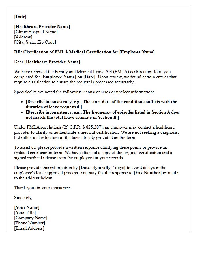 Medical Clarification Letter for Inconsistent Medical Facts on FMLA Certification