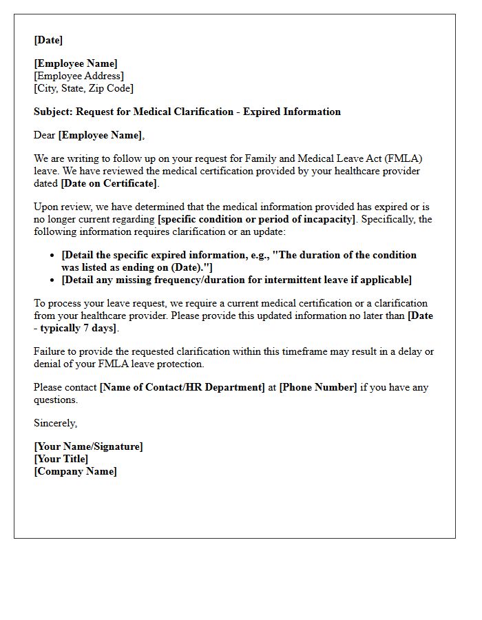 Medical Clarification Letter for Expired Medical Information on FMLA Certification