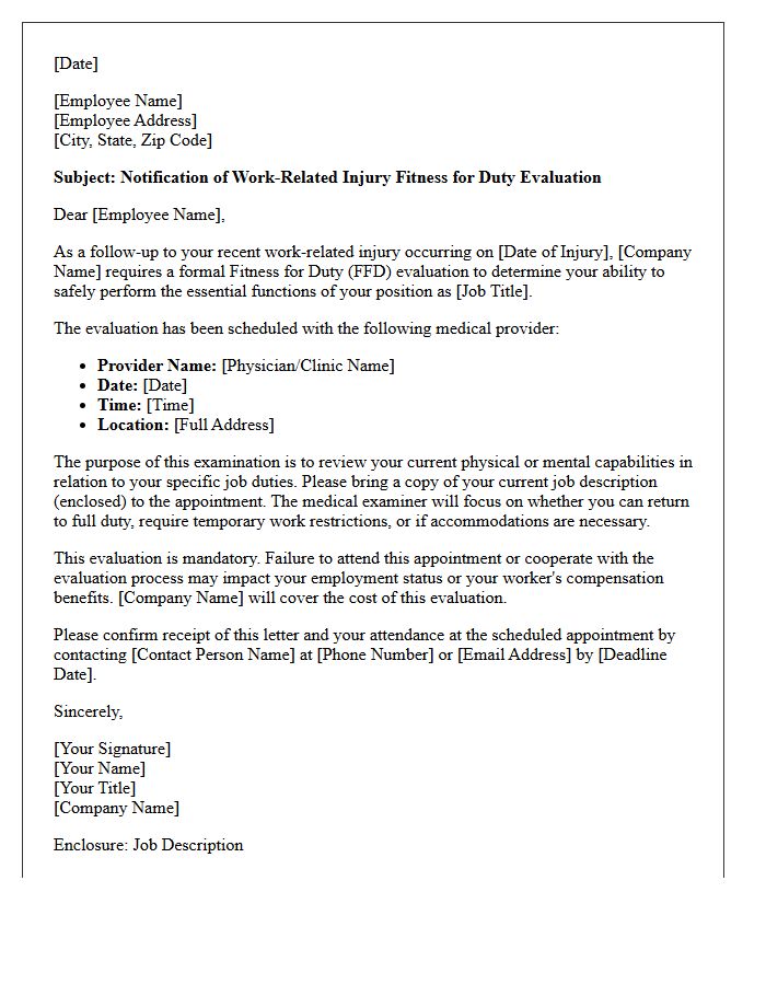 Work-Related Injury Fitness for Duty Evaluation Letter