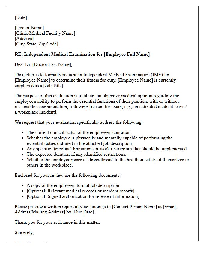 Independent Medical Examination Fitness for Duty Letter