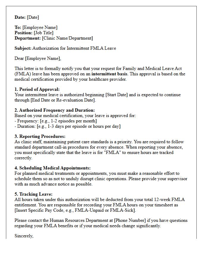 Letter Of Authorization For Intermittent FMLA Leave Schedule For Clinic Staff