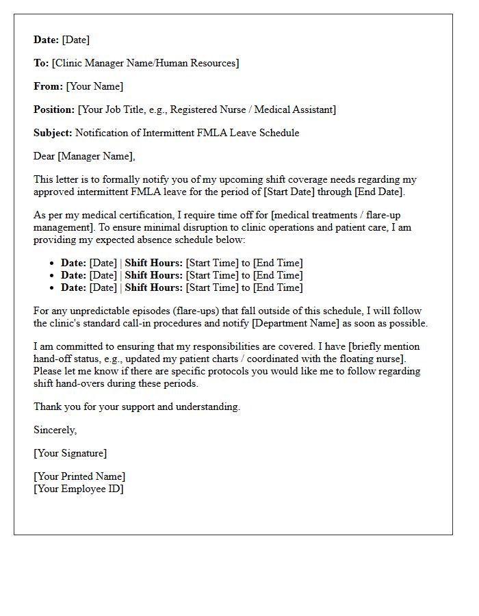 Medical Clinic Shift Coverage Intermittent FMLA Leave Schedule Letter