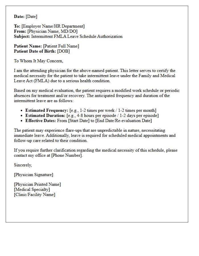 Attending Physician Intermittent FMLA Leave Schedule Authorization Letter