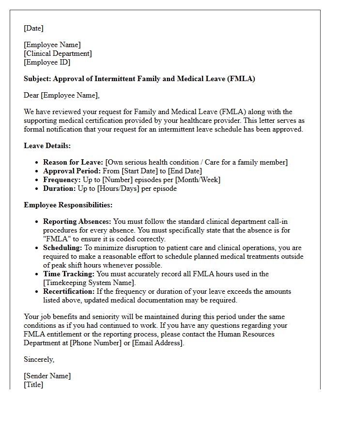 Approval Letter for Clinical Staff Intermittent FMLA Schedule