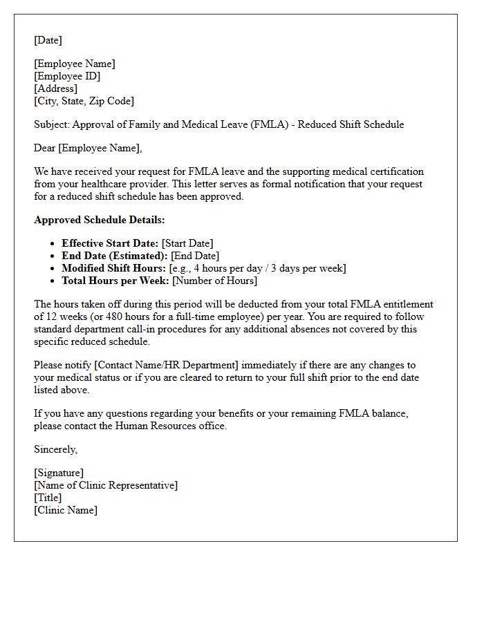 Outpatient Clinic Letter of Approval for Reduced FMLA Shift