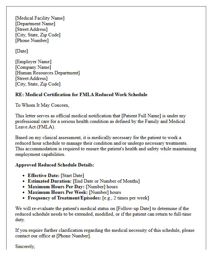 Medical Facility Official Letter for FMLA Reduced Hours Approval