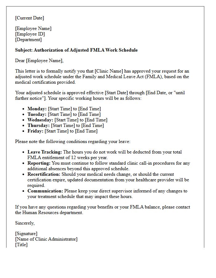 Clinic Administrator Letter Authorizing Adjusted FMLA Schedule