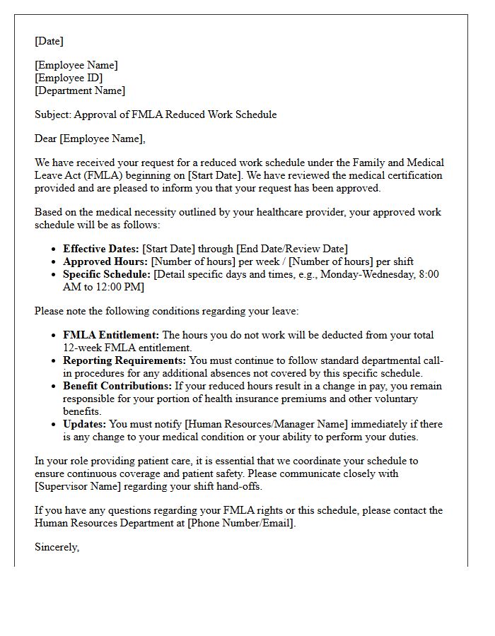 Patient Care Staff FMLA Reduced Work Schedule Approval Letter