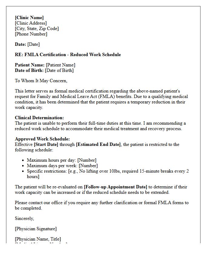 Medical Clinic Letter Approving FMLA Reduced Work Capacity