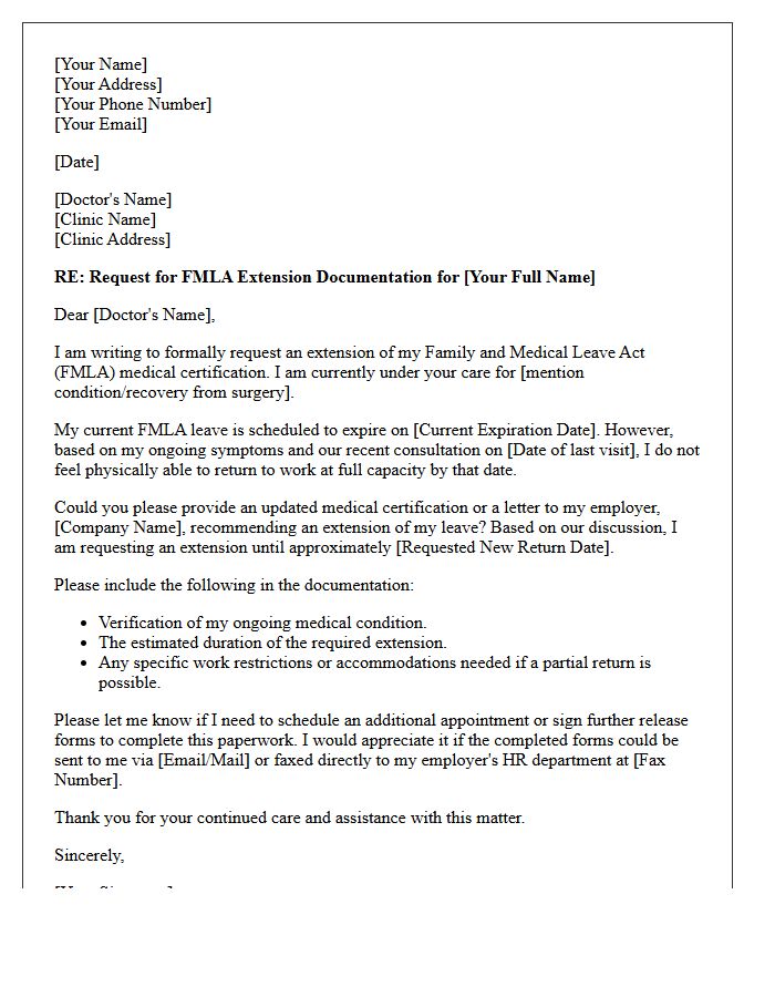 Medical Clinic Patient Request Letter for FMLA Extension