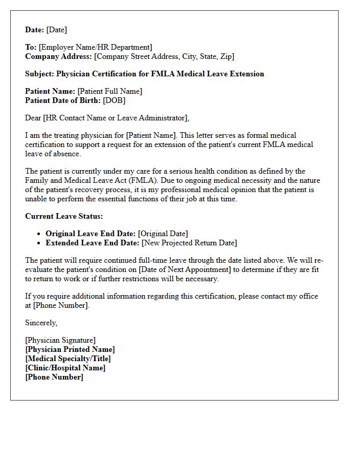 Physician Certification Letter for FMLA Medical Leave Extension