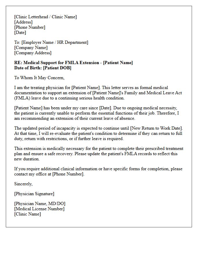 Official Medical Clinic Letter Supporting FMLA Extension Request