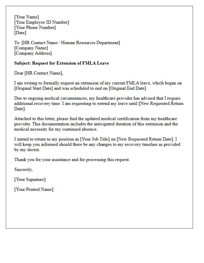 FMLA Leave Extension Medical Request Letter to Human Resources