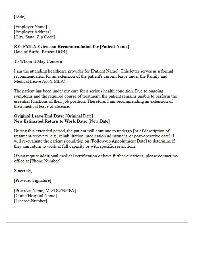 Attending Provider Letter Recommending FMLA Extension