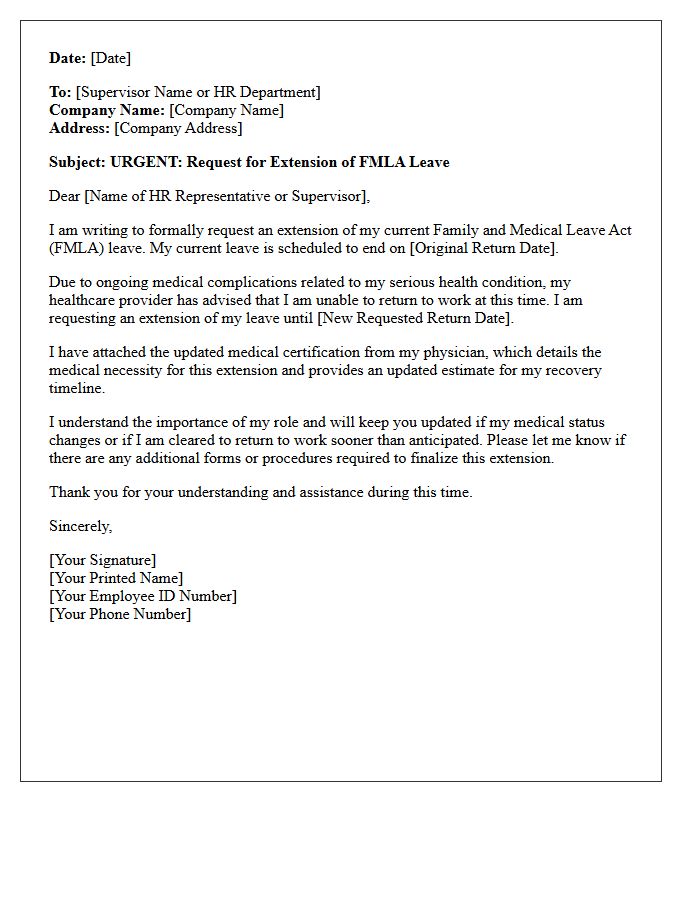 Urgent Medical Letter Requesting Extension of FMLA Leave
