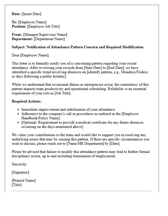 Specific Absence Pattern Modification Letter Description