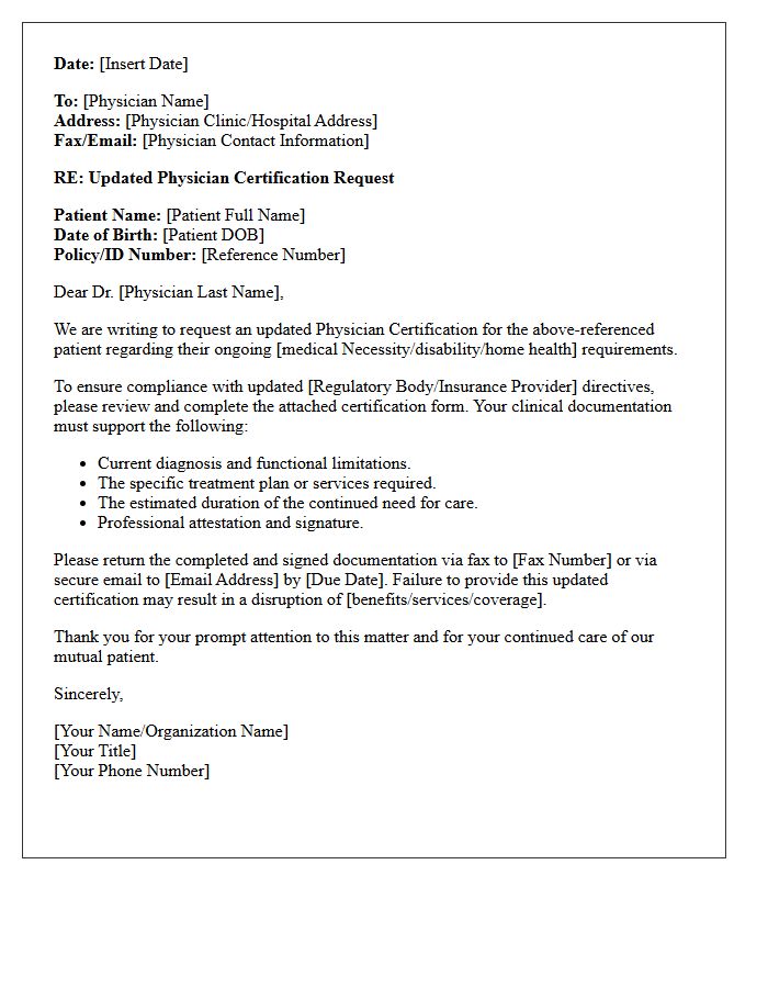 Updated Physician Certification Request Letter Directive