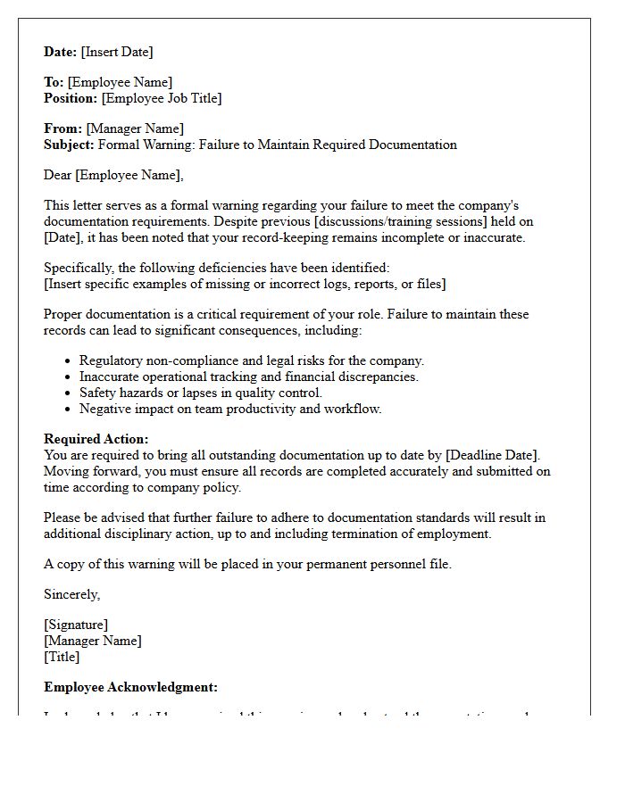 Consequences Of Documentation Failure Letter Warning