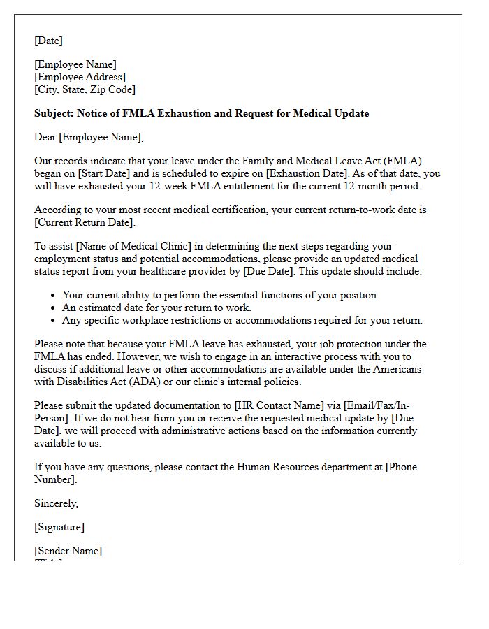 Medical Clinic Employee FMLA Exhaustion and Medical Update Letter
