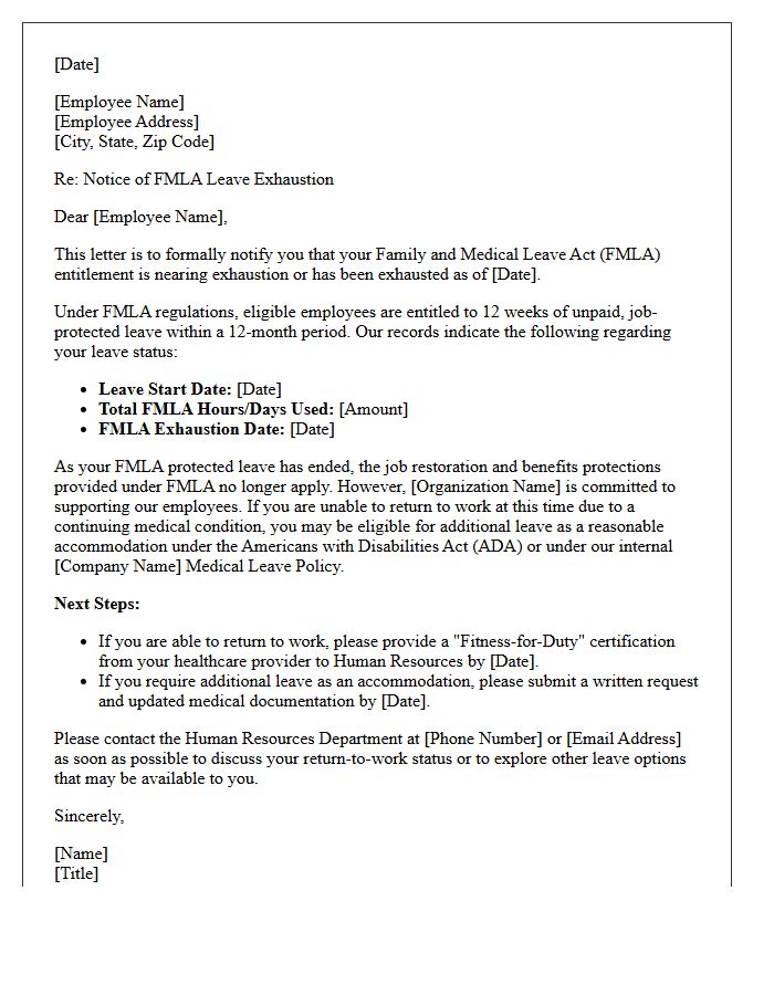 Healthcare Provider FMLA Leave Exhaustion Notification Letter