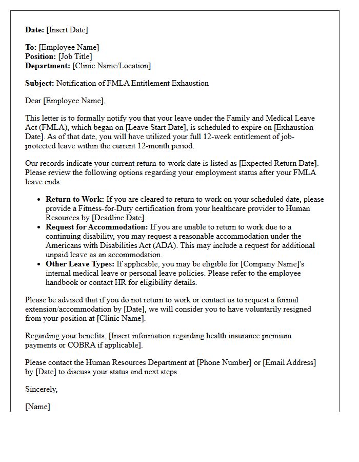 Outpatient Clinic Staff FMLA Exhaustion Notification Letter