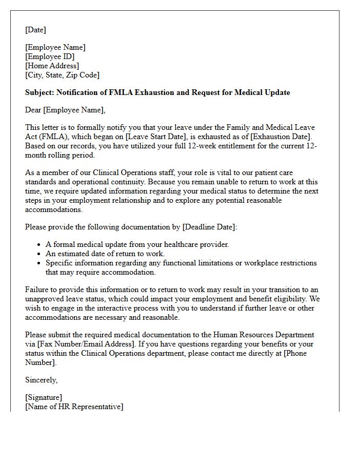 Clinical Operations Staff FMLA Exhaustion and Medical Update Letter