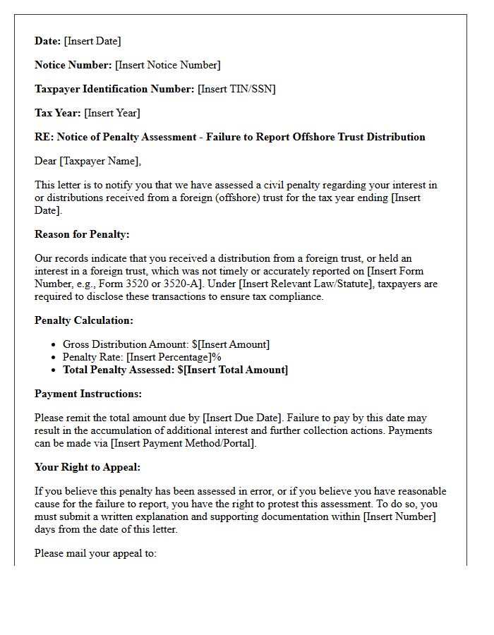 Offshore Trust Distribution Penalty Assessment Letter