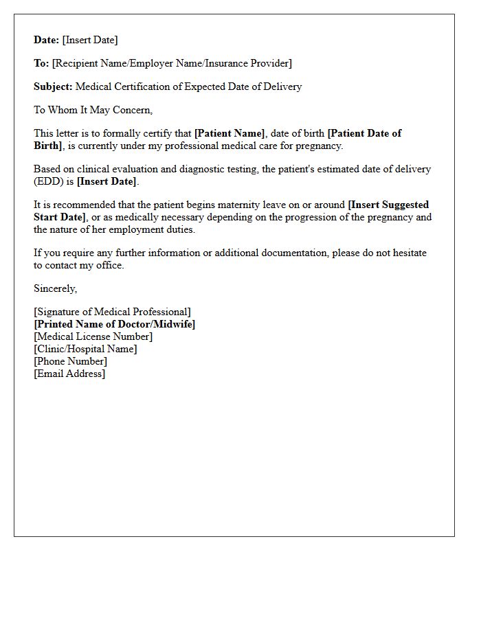 Expected Date Of Delivery Medical Certification Letter