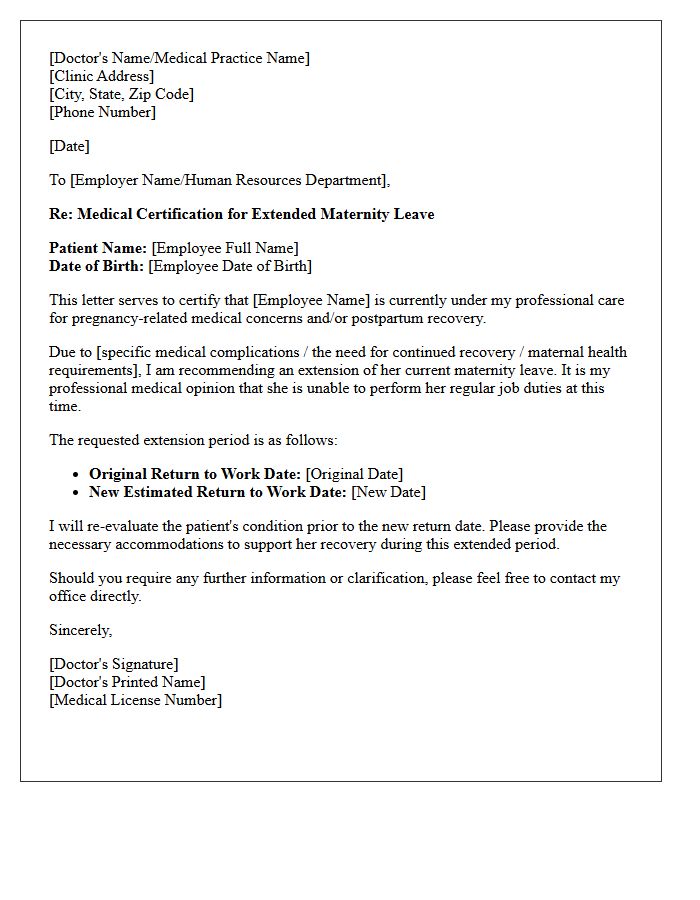 Extended Maternity Leave Medical Certification Letter