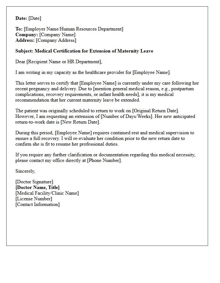 Maternity Leave Extension Medical Certification Letter