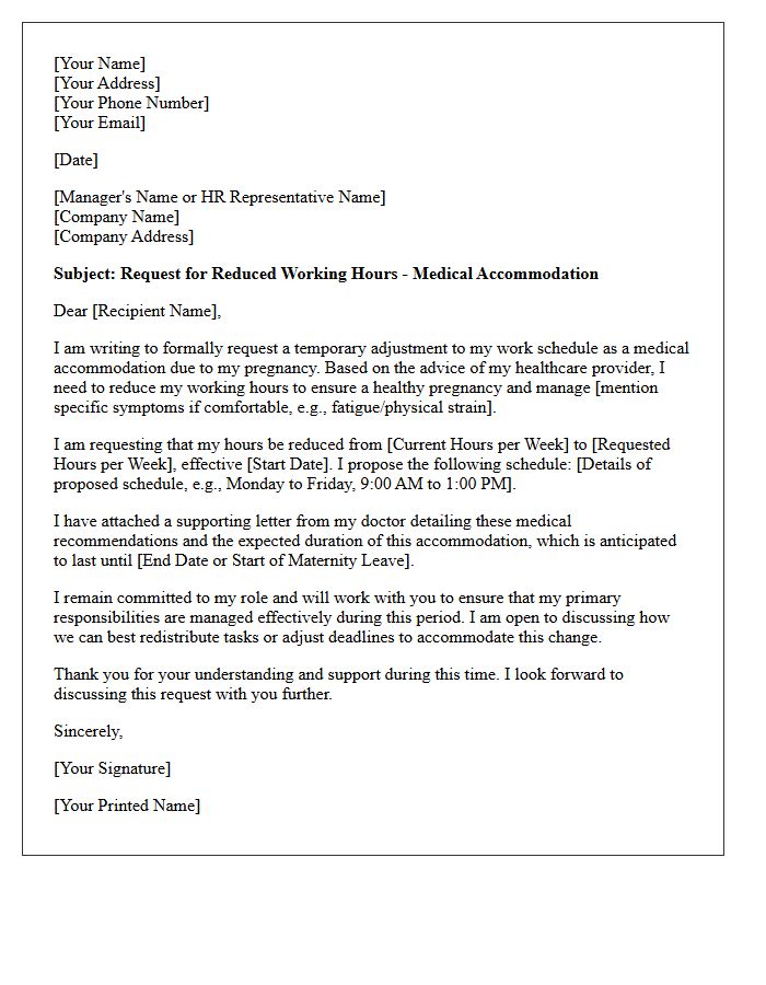 Reduced Hours Maternity Medical Accommodation Letter