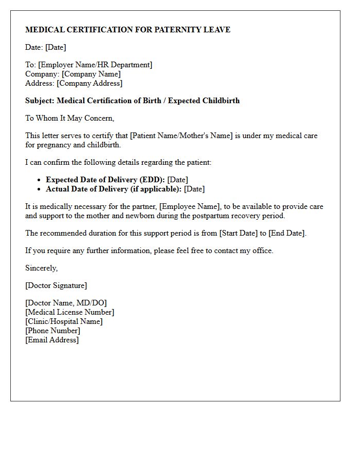 Standard Paternity Leave Medical Certification Letter