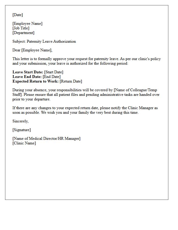 Medical Clinic Paternity Leave Authorization Letter