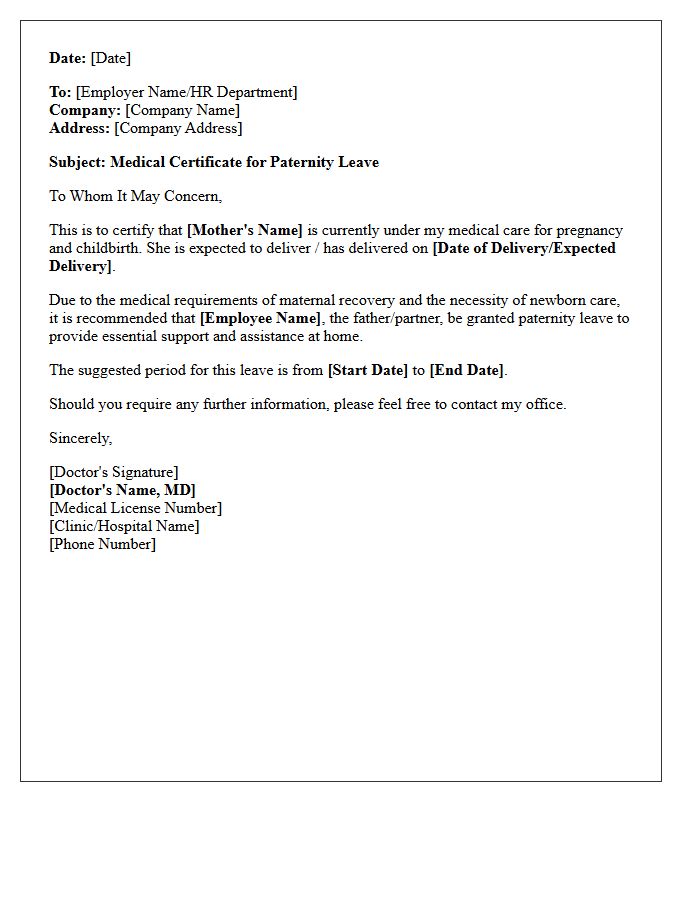 Maternal Care Paternity Leave Medical Letter