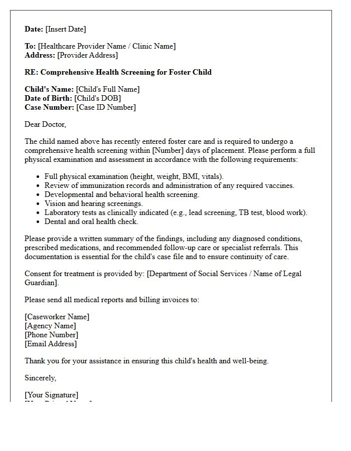 Comprehensive Health Screening Letter for Foster Child