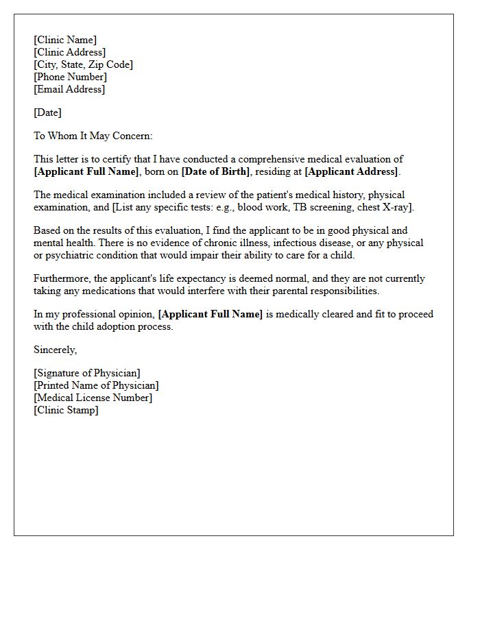 Medical Clinic Clearance Letter for Child Adoption