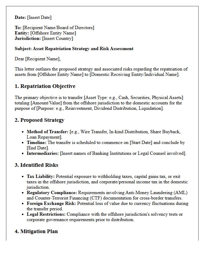 Offshore Entity Asset Repatriation Strategy and Risk Letter