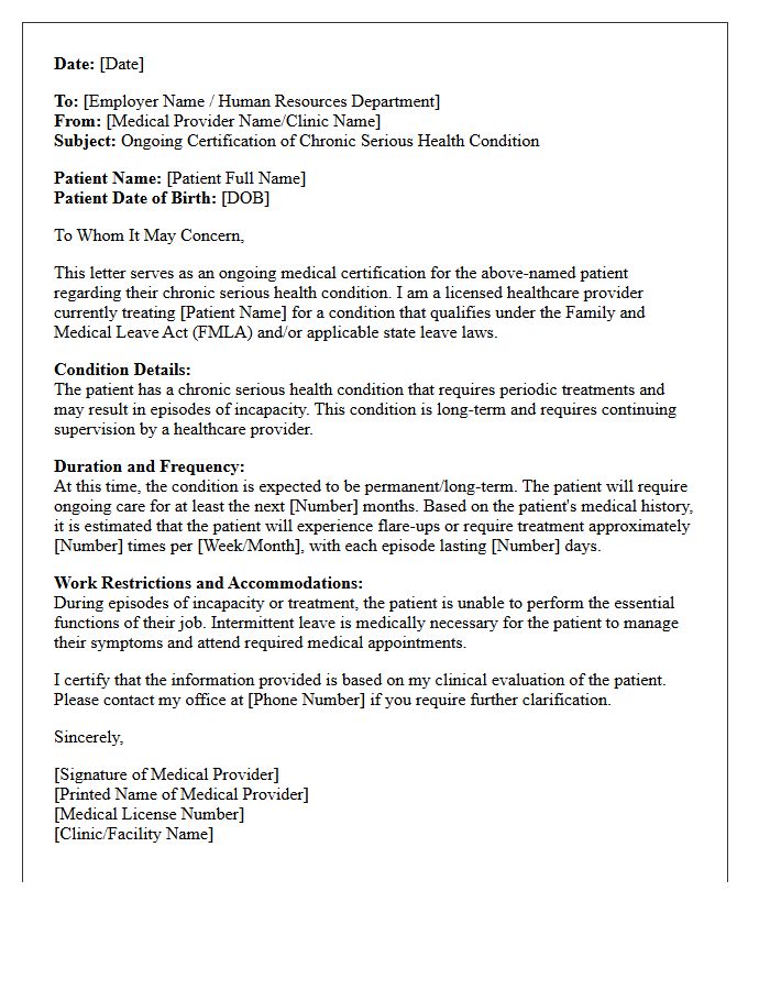 Chronic Serious Health Condition Ongoing Certification Letter