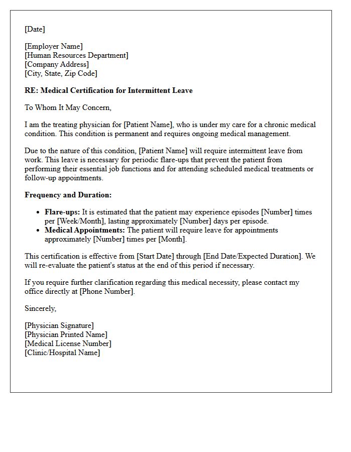 Patient Intermittent Leave Chronic Condition Certification Letter
