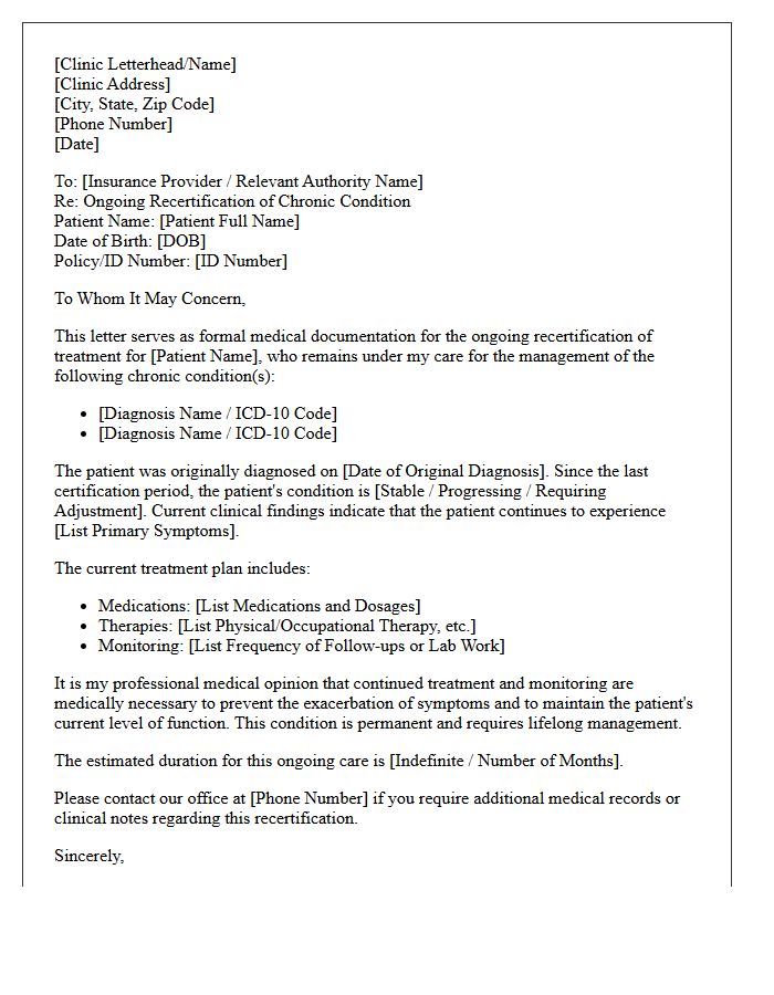 Medical Clinic Chronic Illness Ongoing Recertification Letter