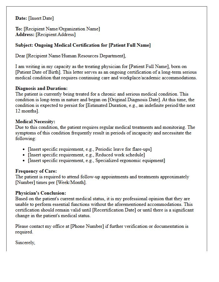 Long-Term Serious Medical Condition Ongoing Certification Letter