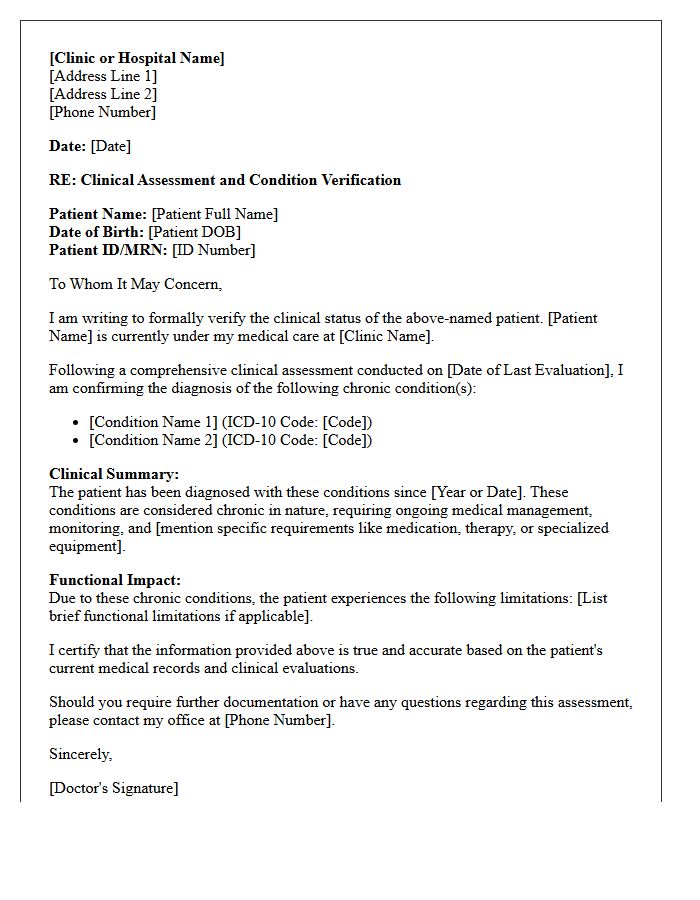 Clinical Assessment And Chronic Condition Verification Letter