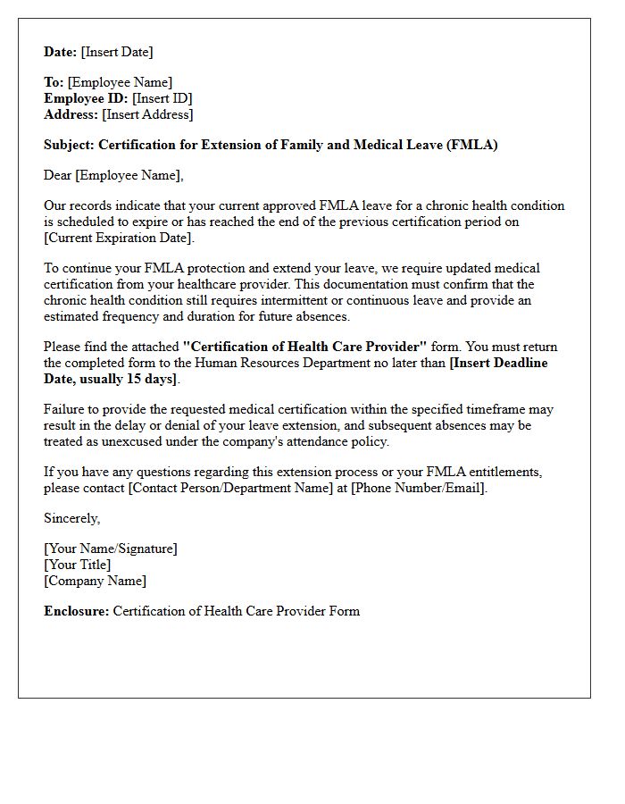 Family Medical Leave Chronic Health Extension Certification Letter