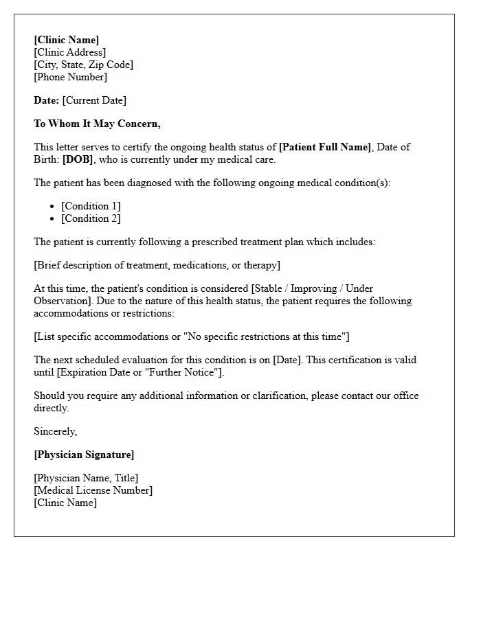 Medical Clinic Ongoing Health Status Certification Letter