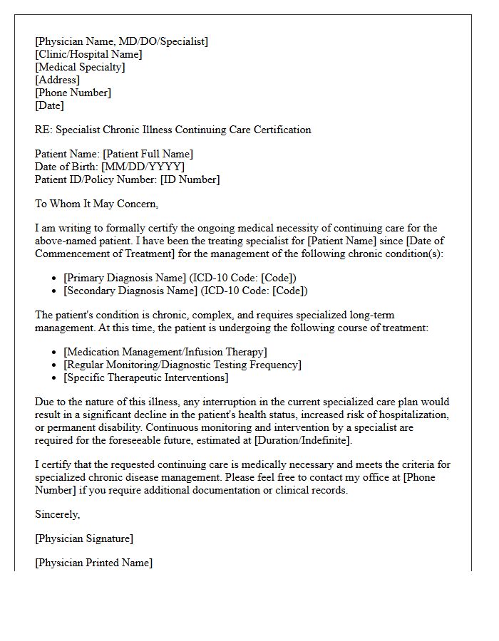 Specialist Chronic Illness Continuing Care Certification Letter