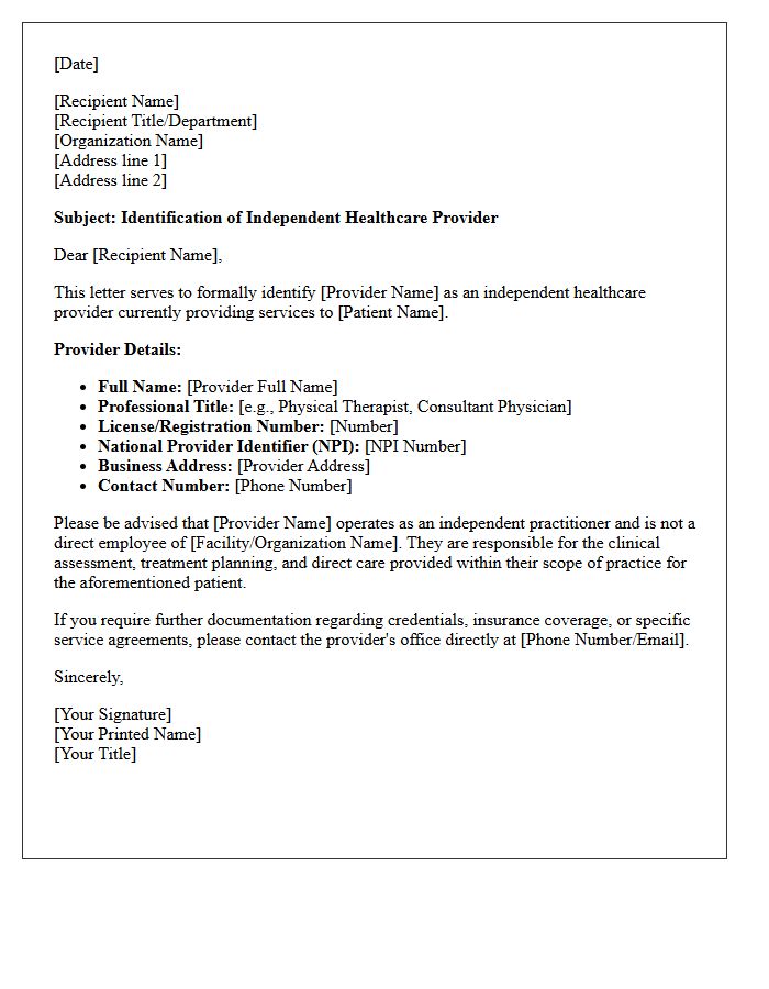 Identification of the Independent Healthcare Provider